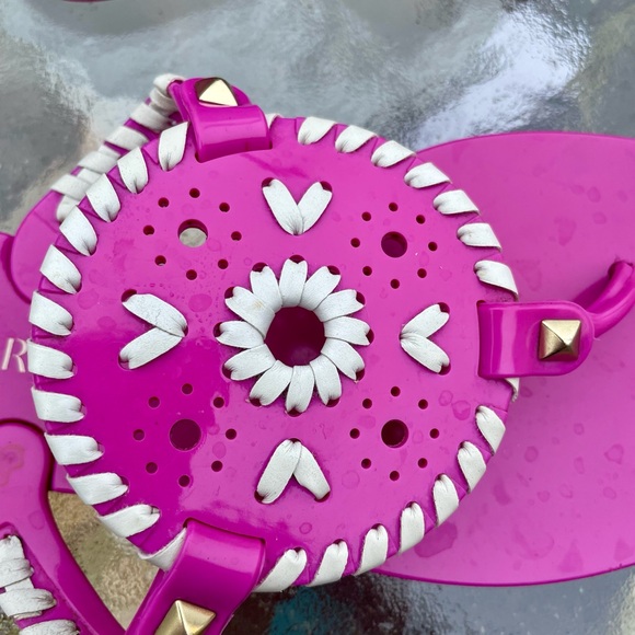 Jack Rogers Georgica Jelly Bright Pink Thong Sandals White Whipstich Trim Size 8 - Picture 3 of 9